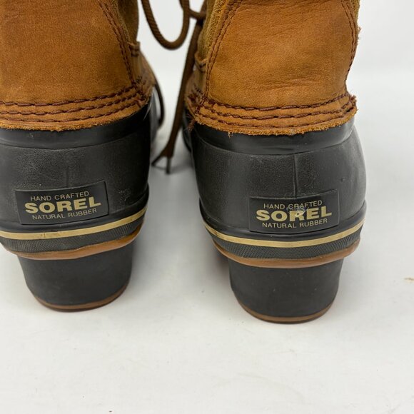 Sorel women's Winter Fancy Lace II duck boots rubber suede brown tan 9 buckle - Picture 5 of 13